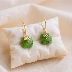 Dynasty Jade 18k Gold Over Sterling Silver Square Drop Earrings – Nephrite Jade